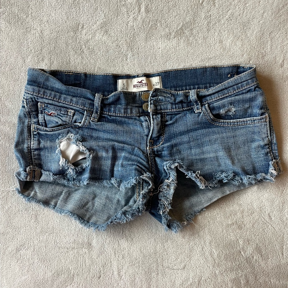 Hollister Women's Blue Distressed Denim Shorts